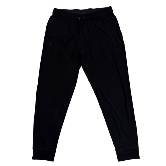 Nike Yoga Pants Mens Size Medium Black Dri Fit Textured Joggers Cuffed Pockets - Picture 1 of 13